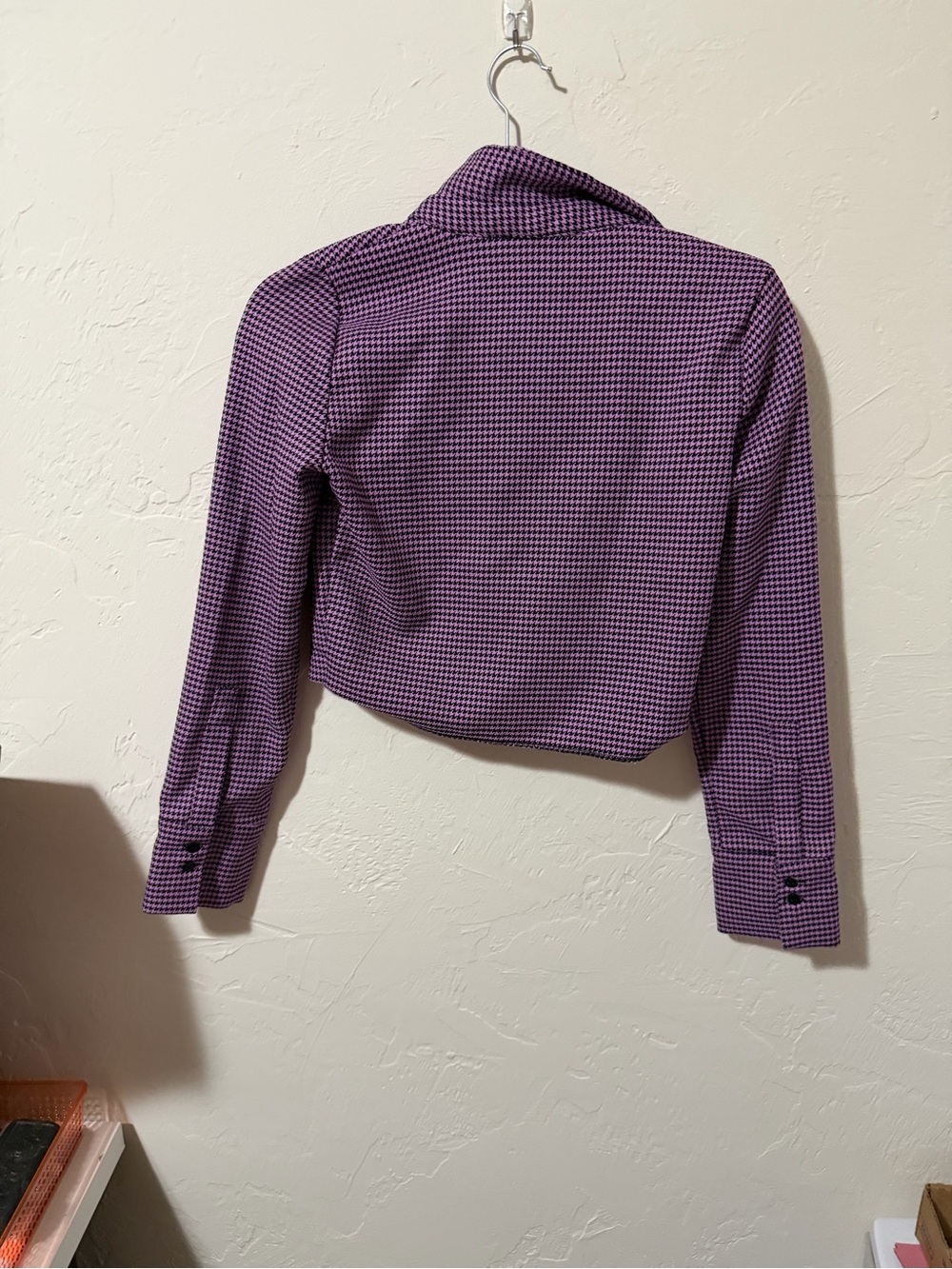 Zara Purple Houndstooth Collared Cropped Long Sleeve Top - Picture 2 of 3